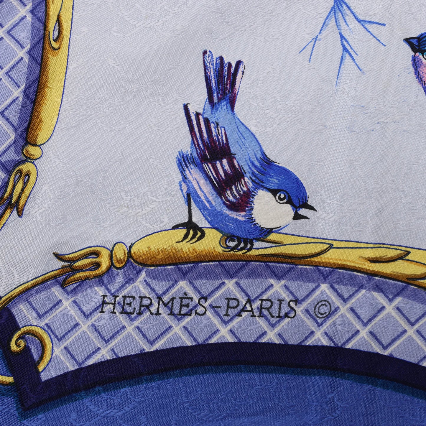 Hermès Carré 90 „LA CLE des CHAMPS“ Seidentaschentuch in Blau