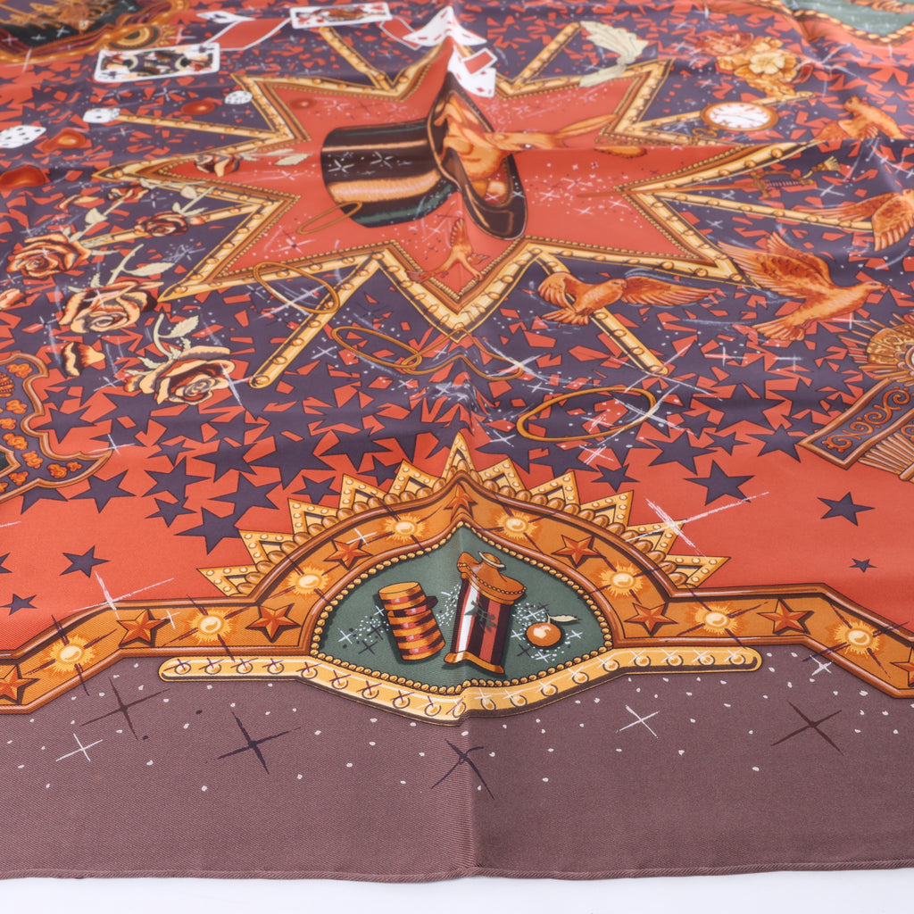 Hermès Carré 90 "LA MAGIE" Silk handkerchief in Brown