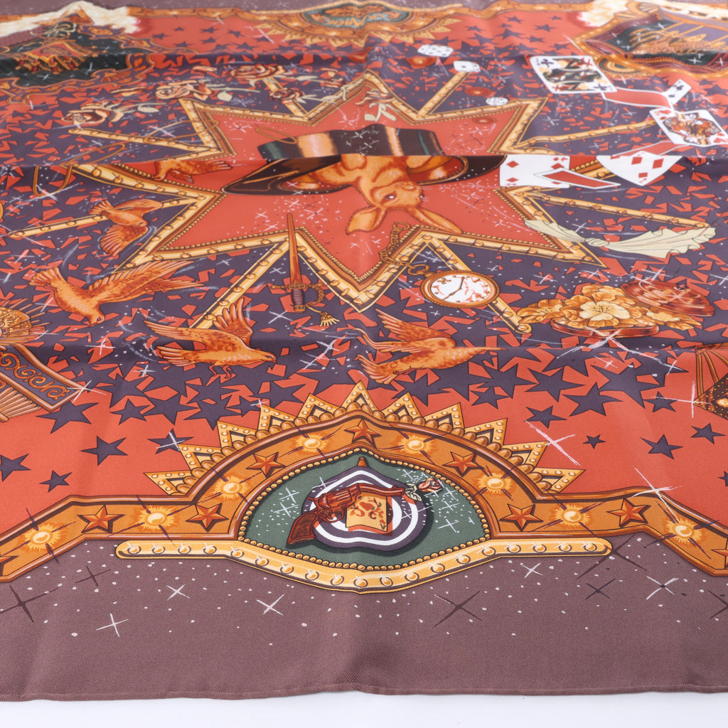Hermès Carré 90 "LA MAGIE" Silk handkerchief in Brown
