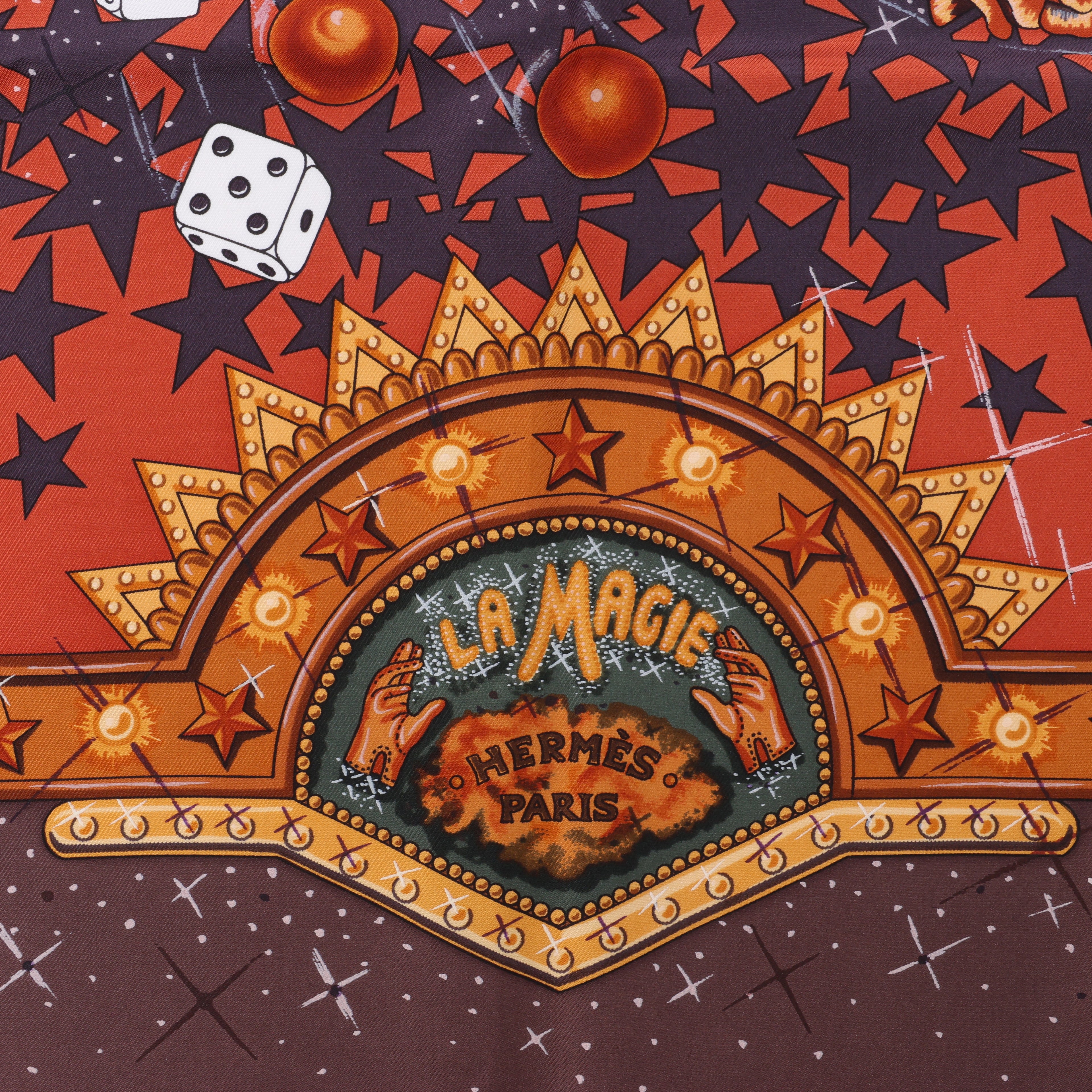 Hermès Carré 90 "LA MAGIE" Silk handkerchief in Brown