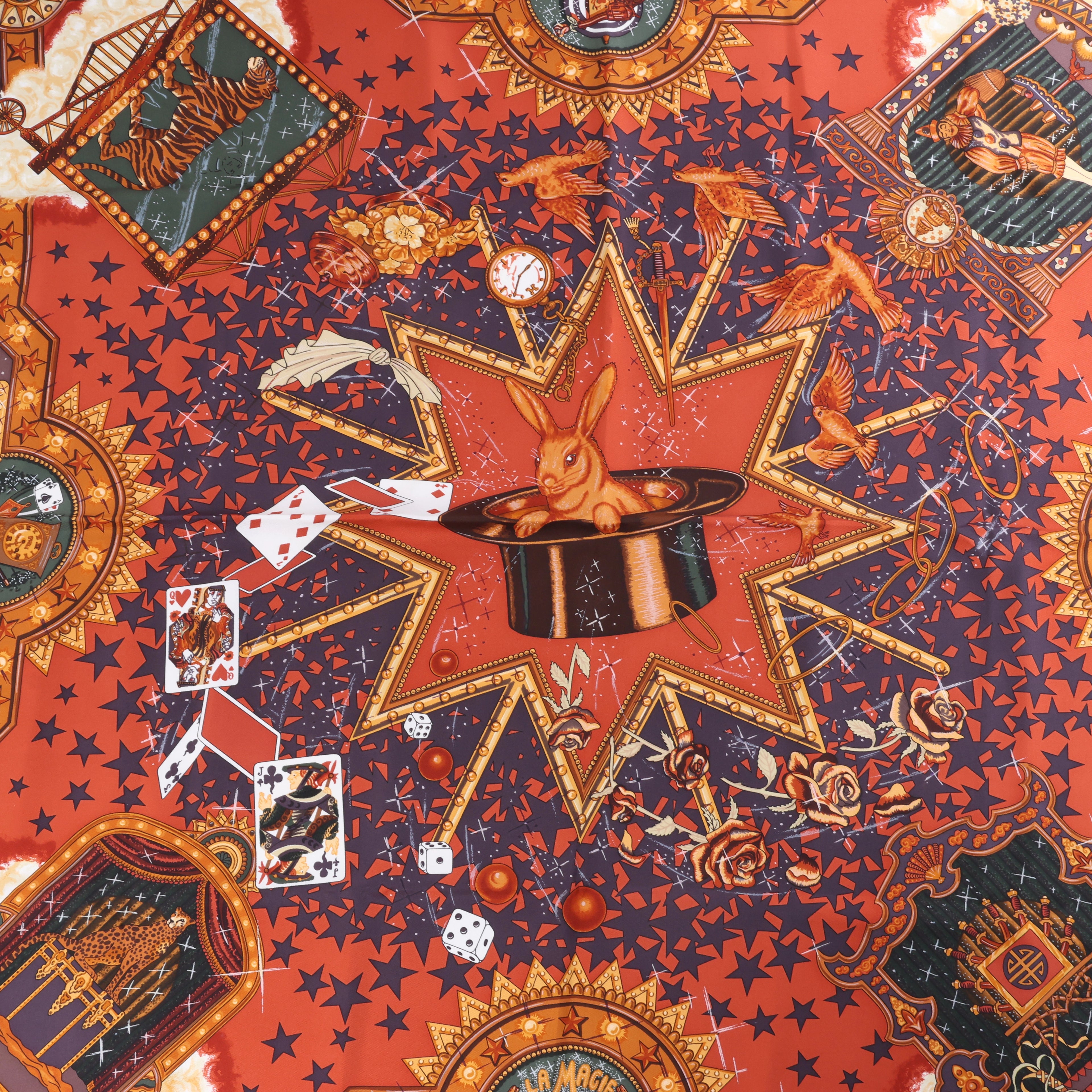 Hermès Carré 90 "LA MAGIE" Silk handkerchief in Brown