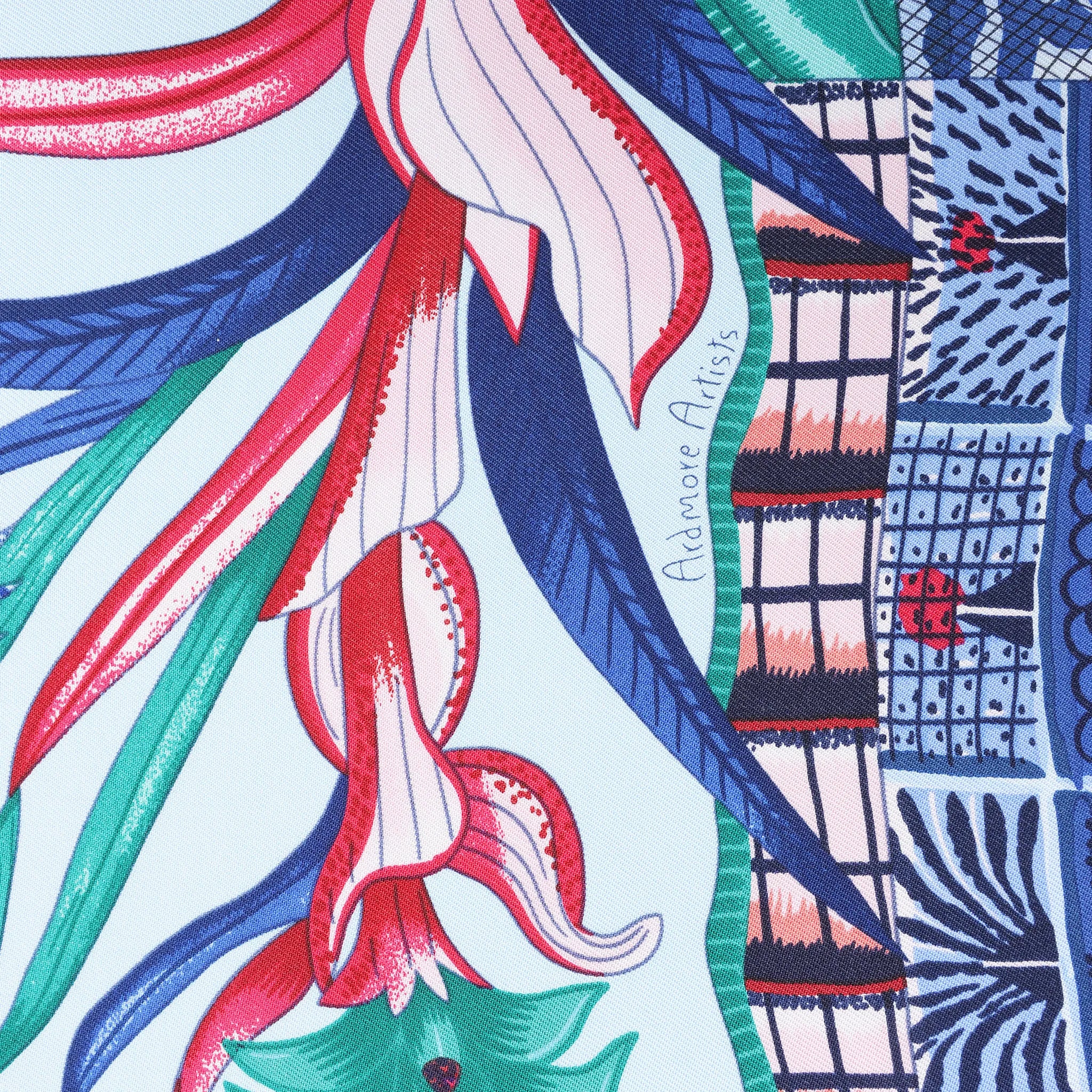 Hermès Carré 90 "LA MARCHE Du ZAMBEZE" Silk handkerchief in Blue
