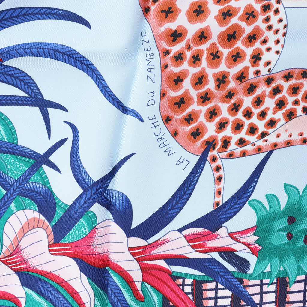 Hermès Carré 90 "LA MARCHE Du ZAMBEZE" Silk handkerchief in Blue