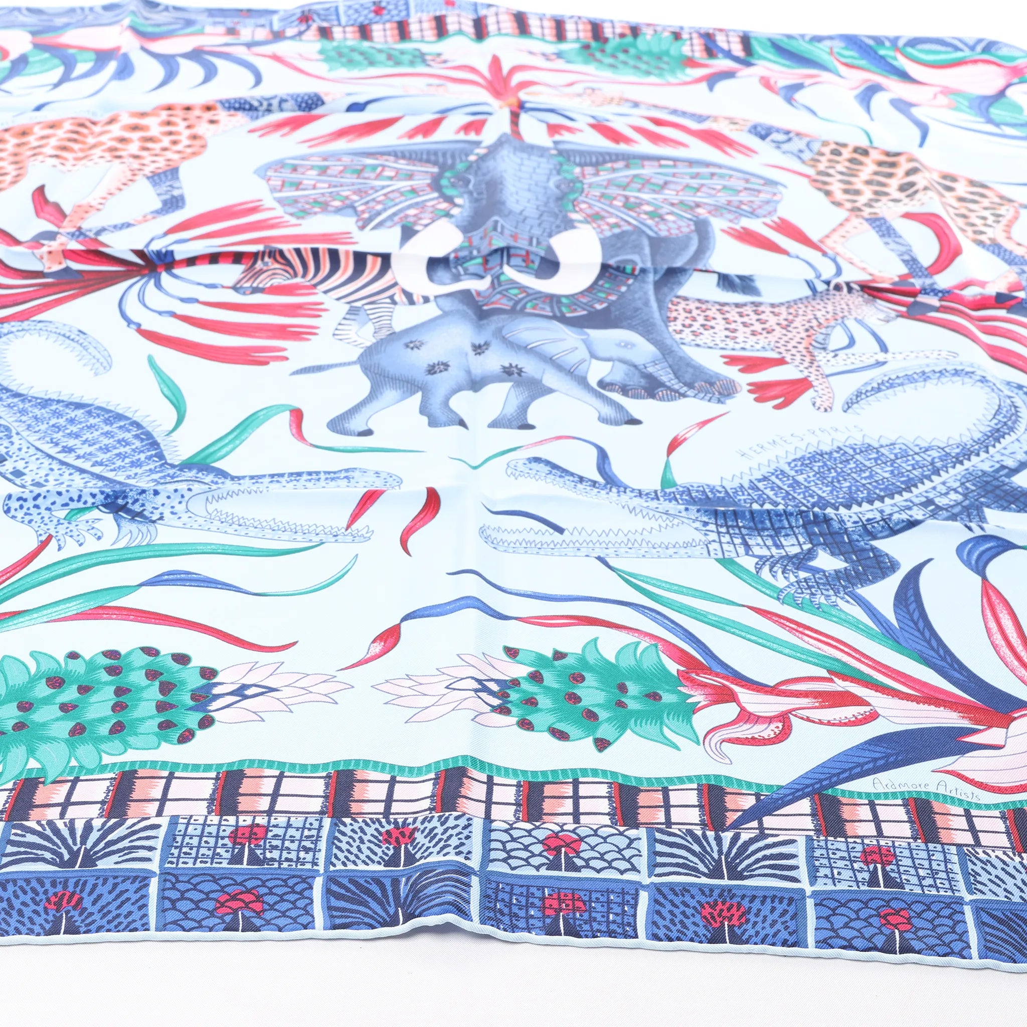 Hermès Carré 90 "LA MARCHE Du ZAMBEZE" Silk handkerchief in Blue