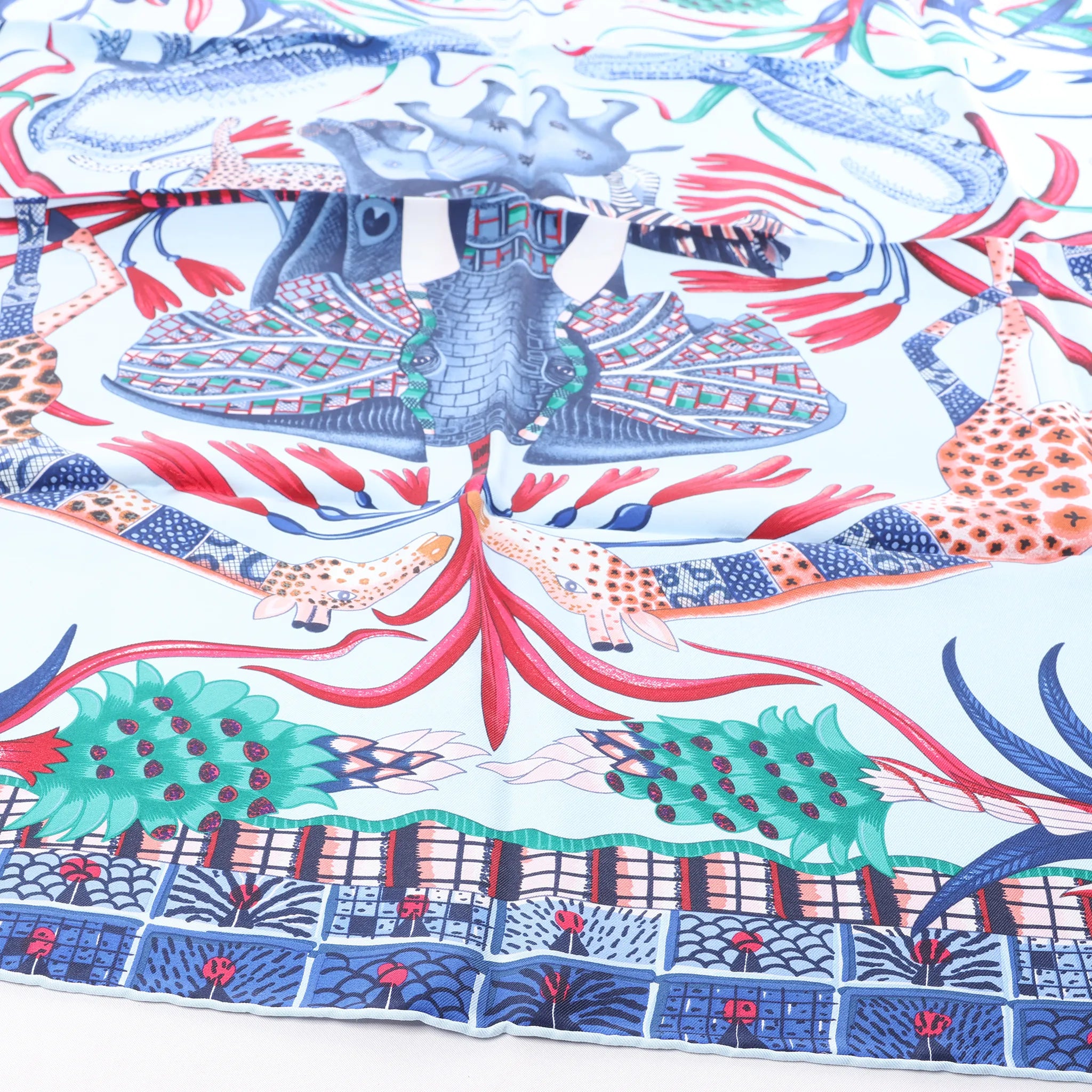 Hermès Carré 90 "LA MARCHE Du ZAMBEZE" Silk handkerchief in Blue
