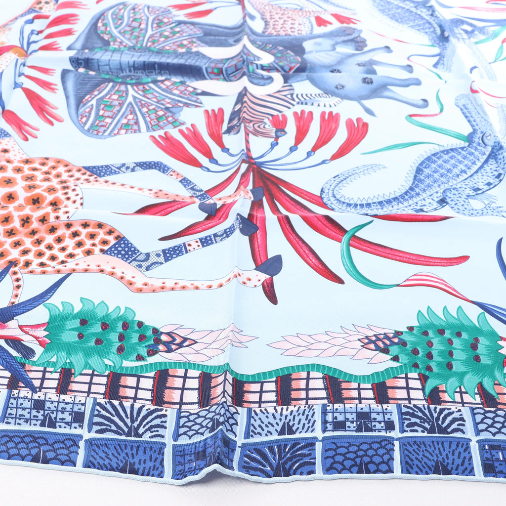 Hermès Carré 90 "LA MARCHE Du ZAMBEZE" Silk handkerchief in Blue