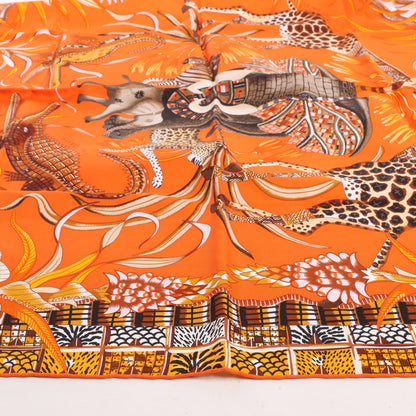 Hermès Carré 90 „LA MARCHE Du ZAMBEZE“ Seidentaschentuch in Orange
