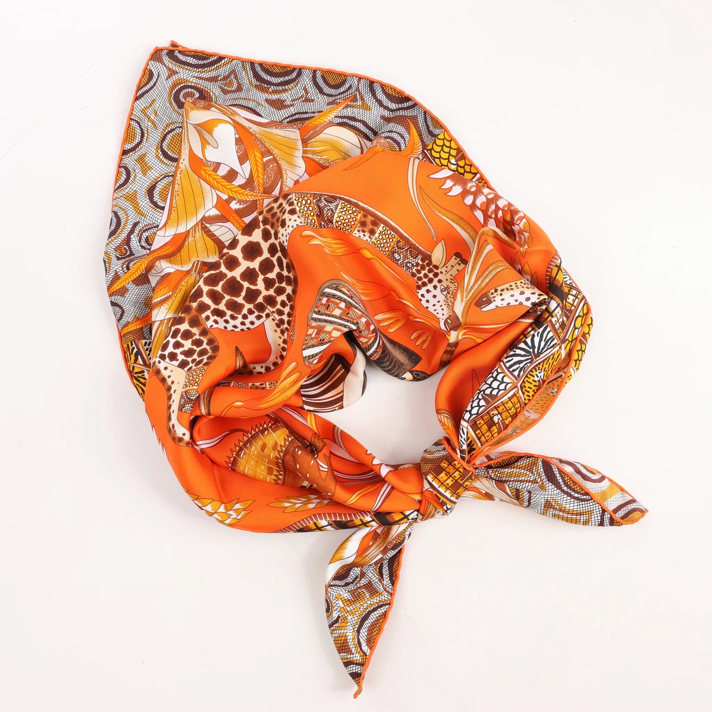 Hermès Carré 90 „LA MARCHE Du ZAMBEZE“ Seidentaschentuch in Orange