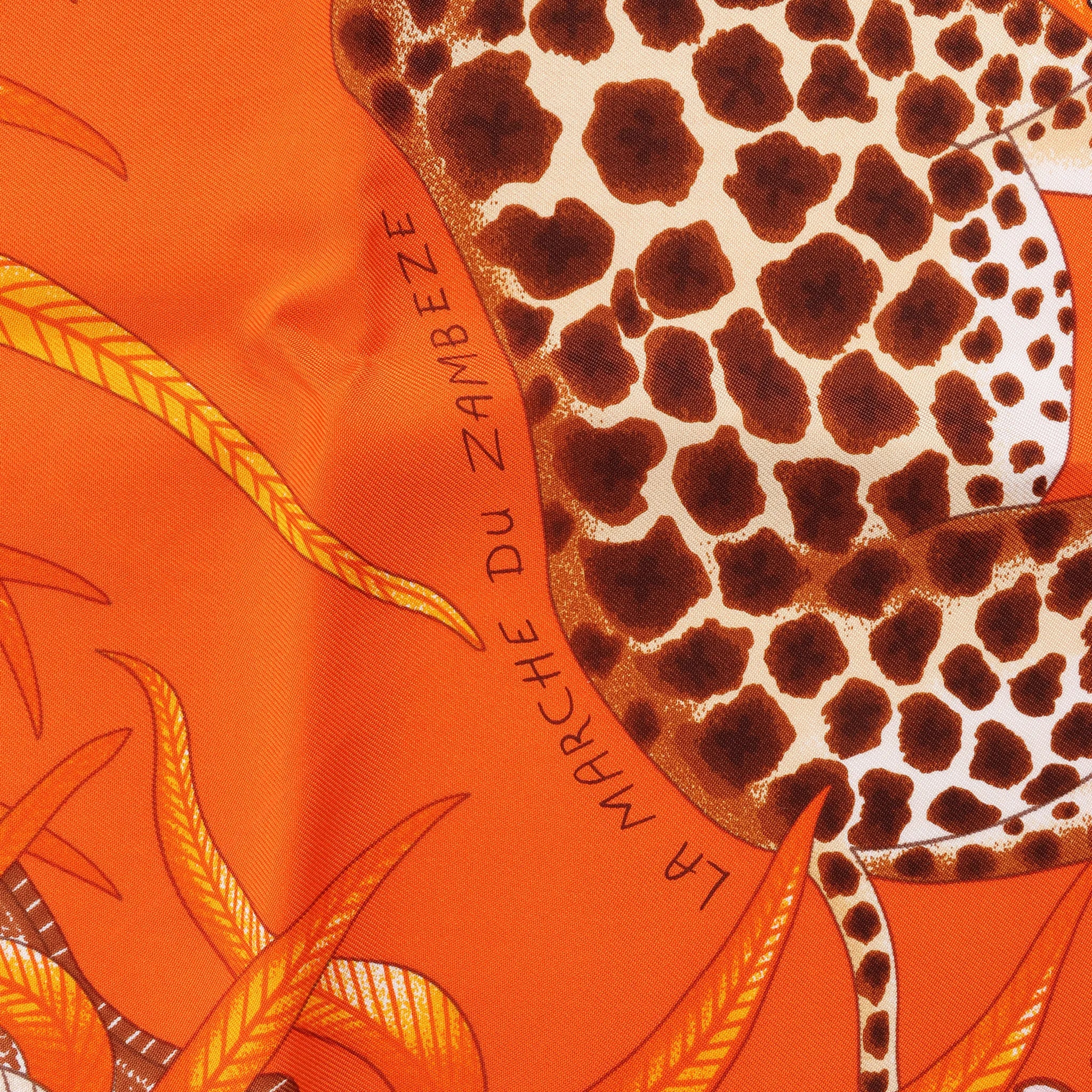 Hermès Carré 90 "LA MARCHE Du ZAMBEZE" Silk handkerchief in Orange