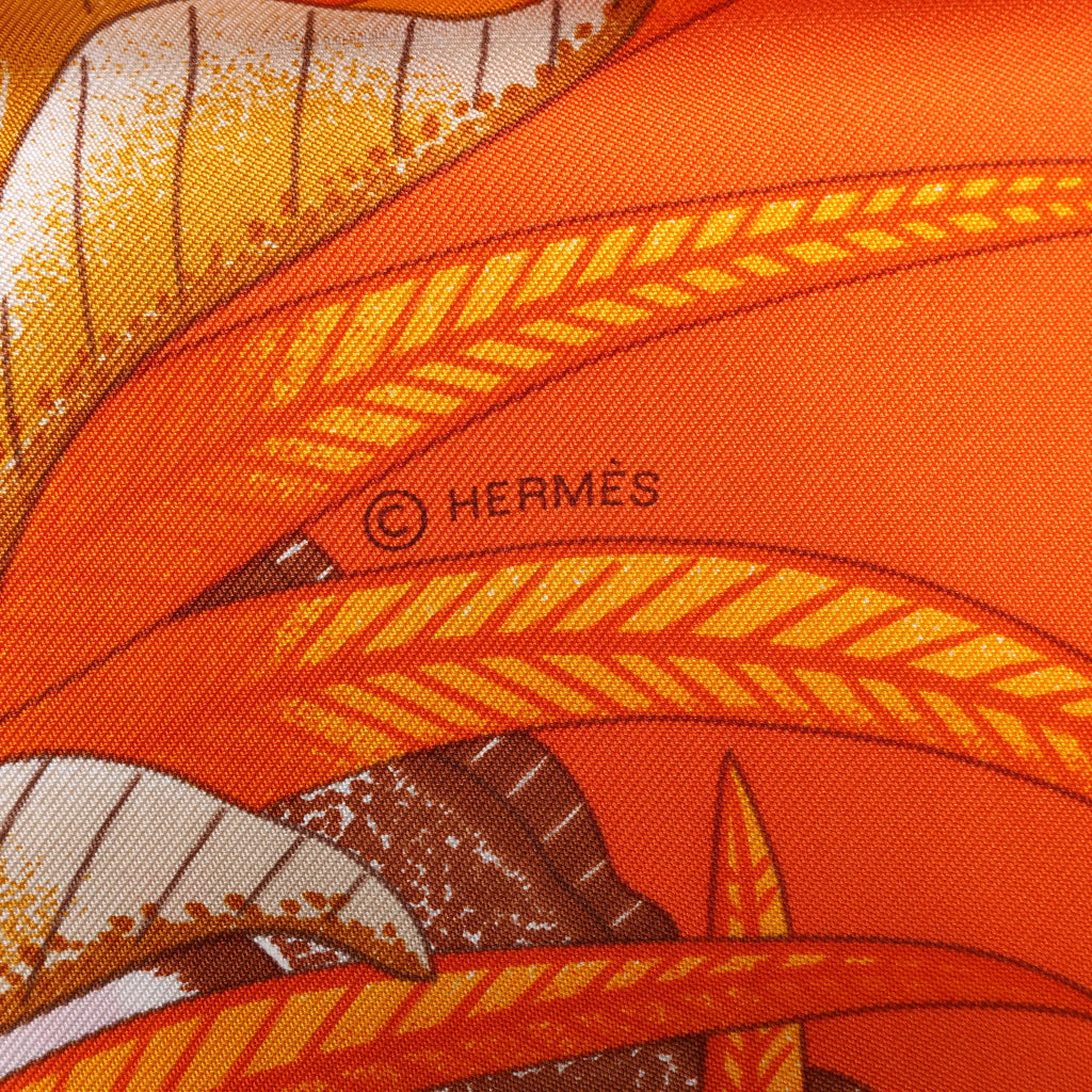 Hermès Carré 90 "LA MARCHE Du ZAMBEZE" Silk handkerchief in Orange