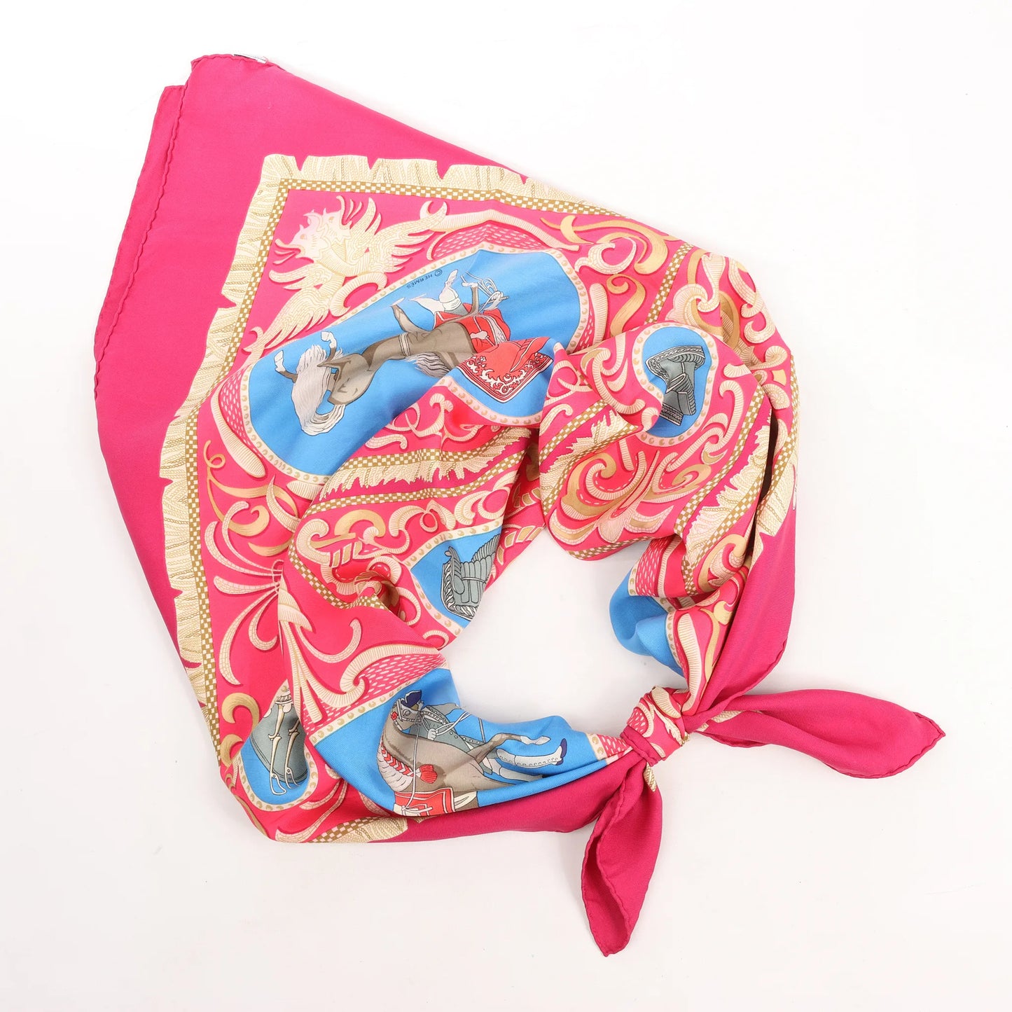 Hermès Carré 90 „LA PRESENTATION“ Seidentaschentuch in Burgunderrot