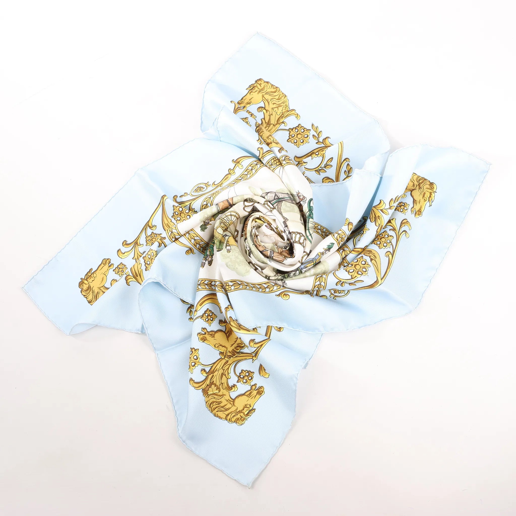 Hermès Carré 90 "LA PROMENADE DE LONGCHAMPS" Silk handkerchief in Blue
