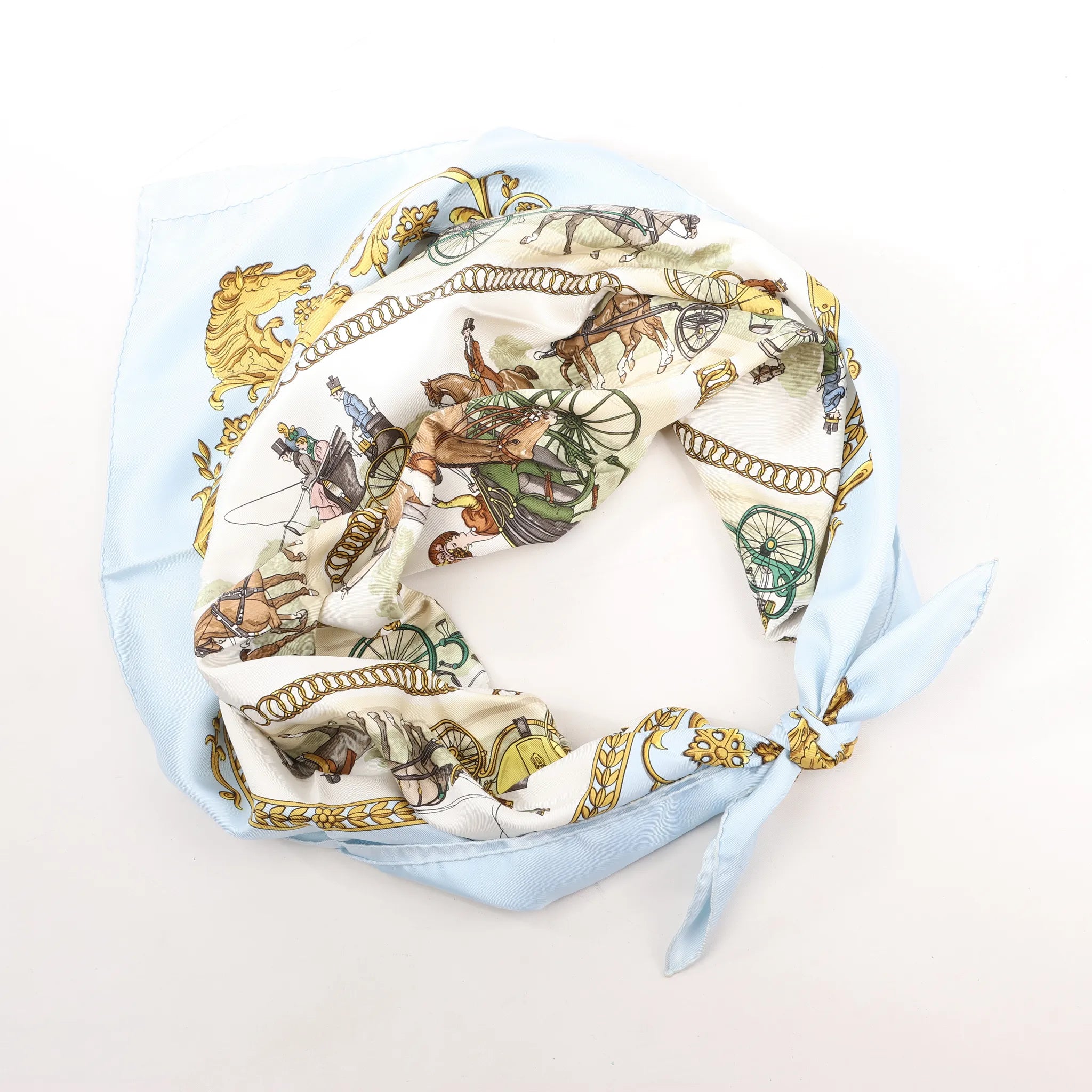 Hermès Carré 90 "LA PROMENADE DE LONGCHAMPS" Silk handkerchief in Blue