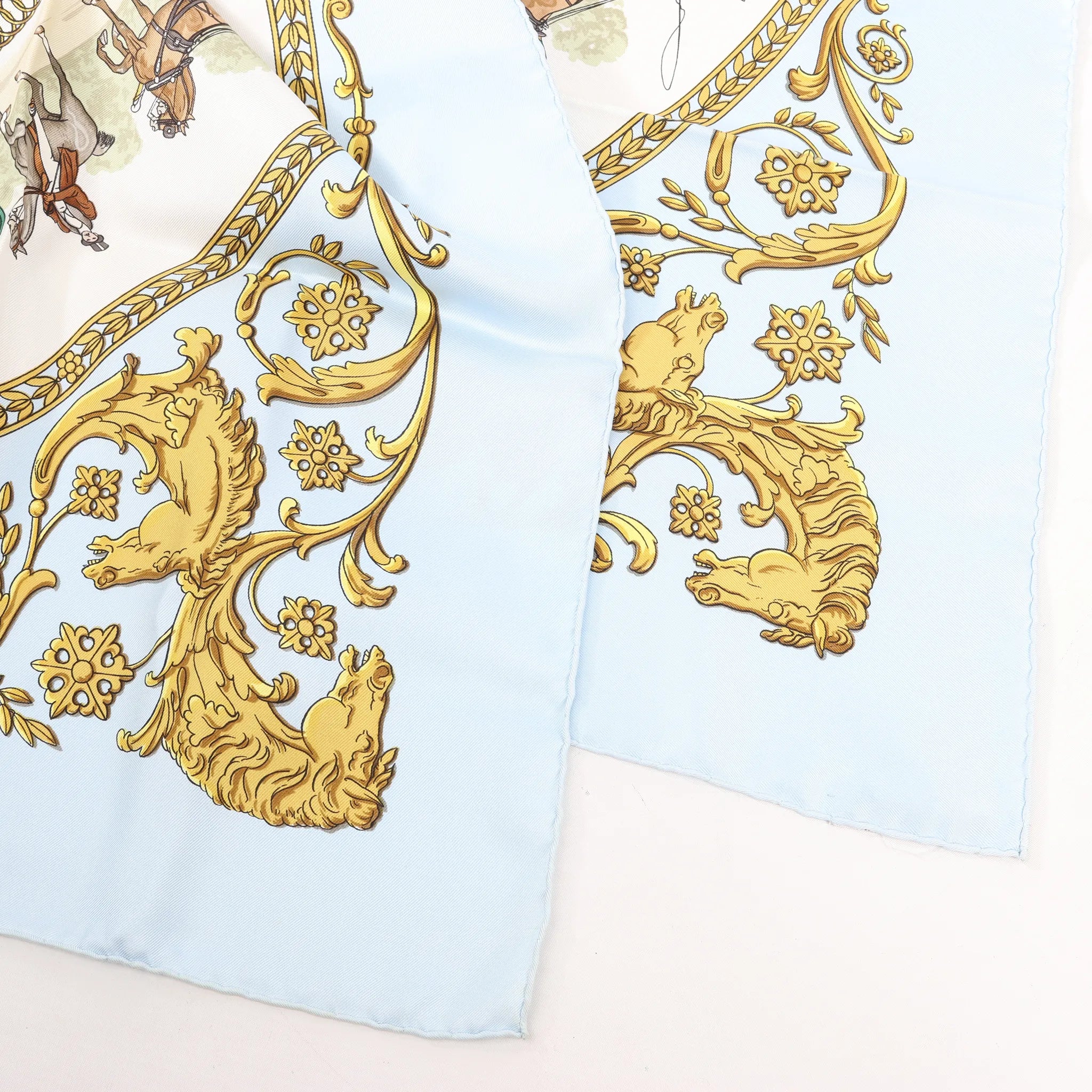 Hermès Carré 90 "LA PROMENADE DE LONGCHAMPS" Silk handkerchief in Blue