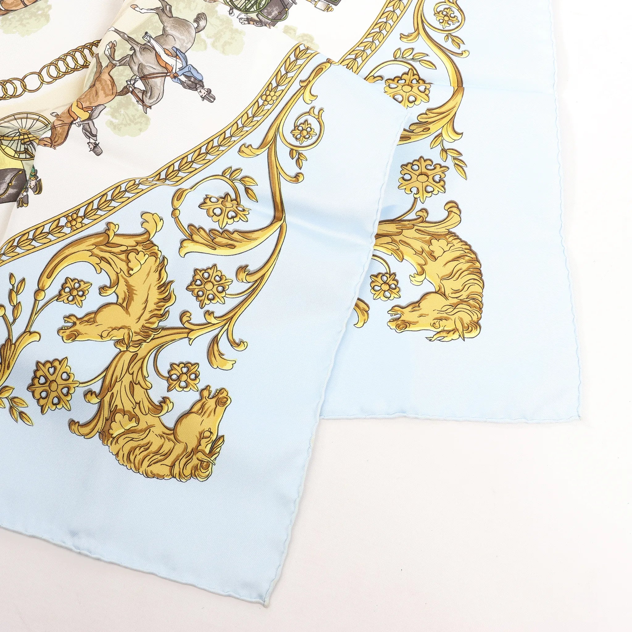 Hermès Carré 90 "LA PROMENADE DE LONGCHAMPS" Silk handkerchief in Blue