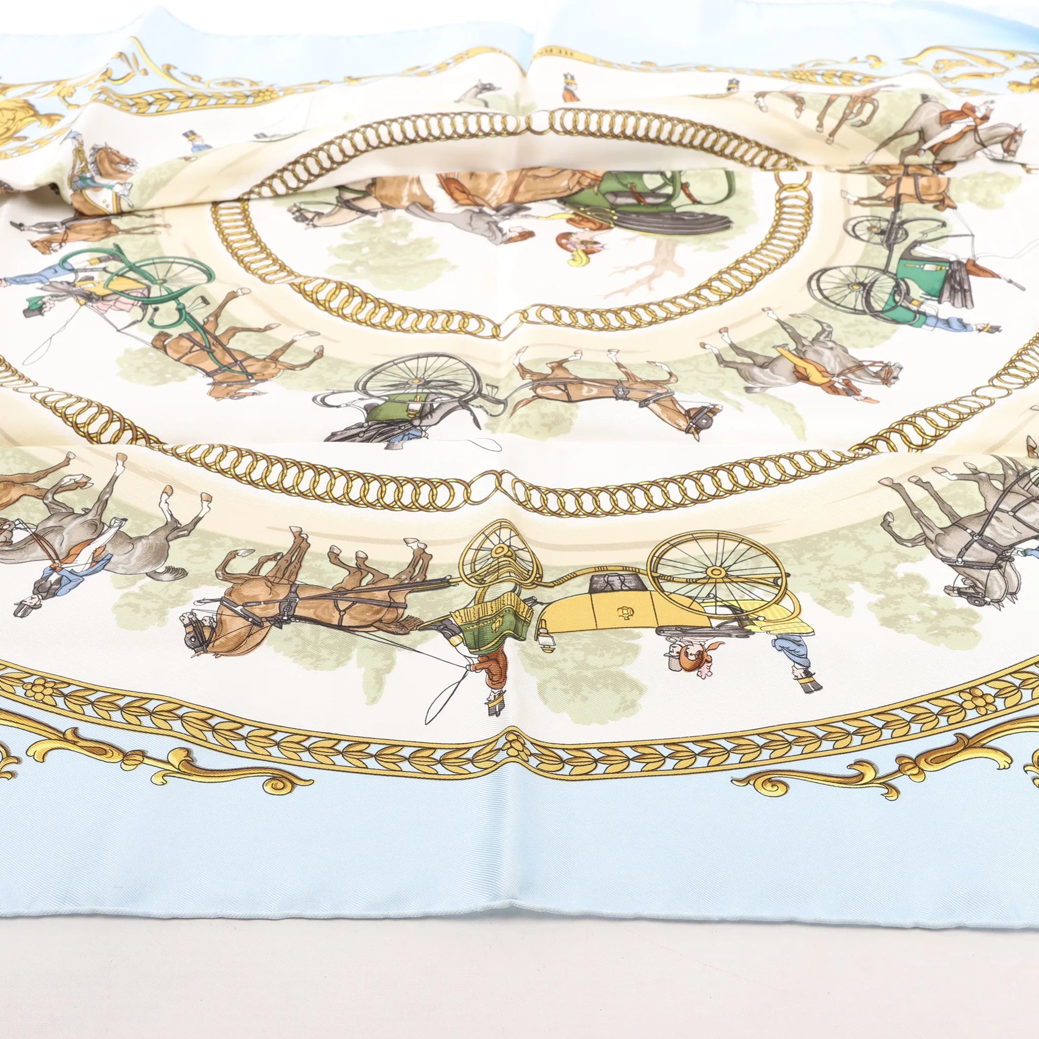 Hermès Carré 90 "LA PROMENADE DE LONGCHAMPS" Silk handkerchief in Blue