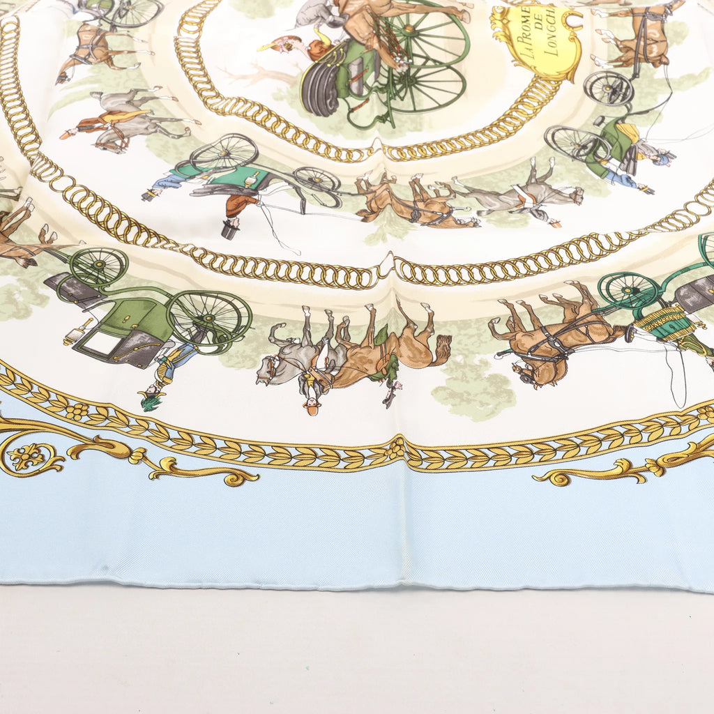 Hermès Carré 90 "LA PROMENADE DE LONGCHAMPS" Silk handkerchief in Blue