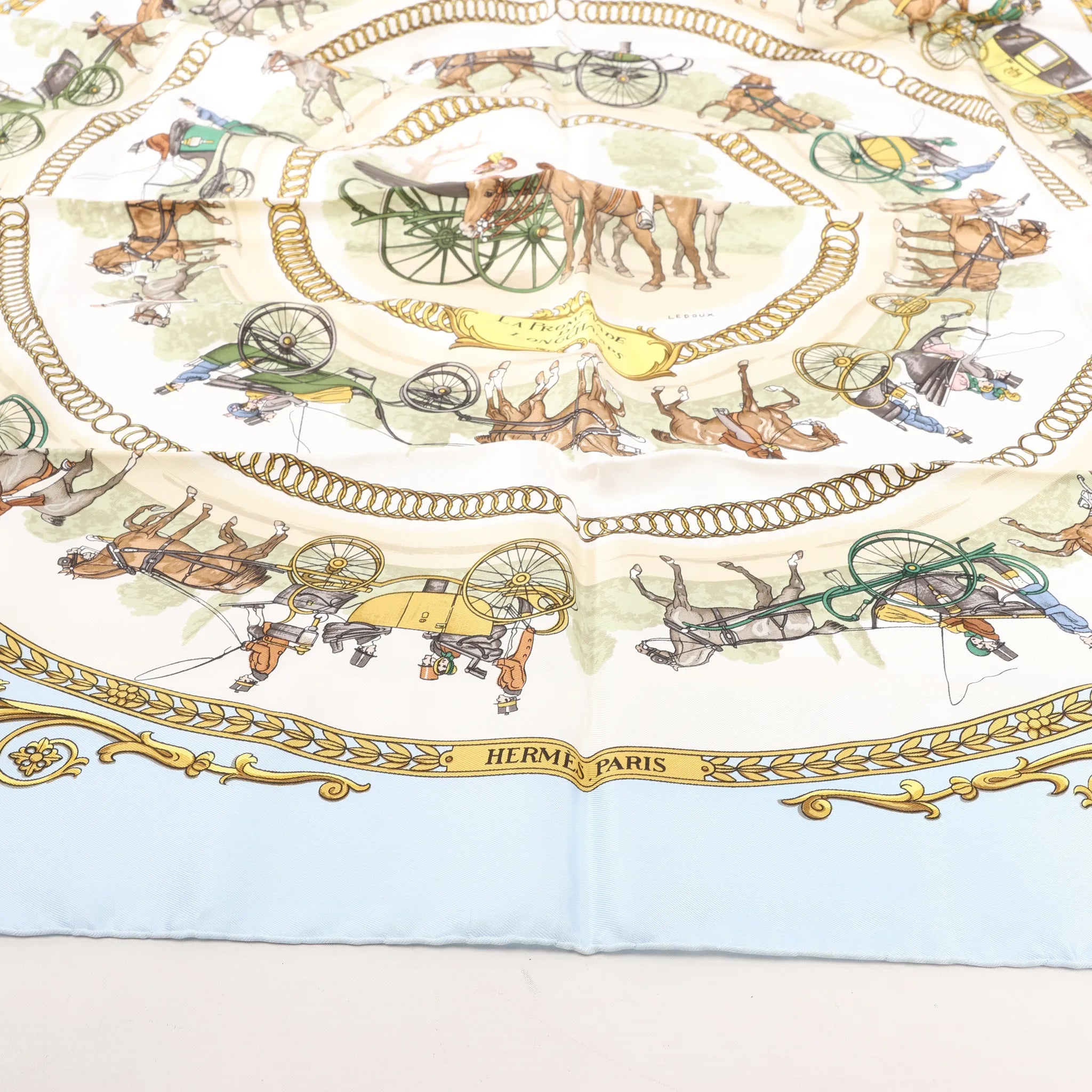 Hermès Carré 90 "LA PROMENADE DE LONGCHAMPS" Silk handkerchief in Blue
