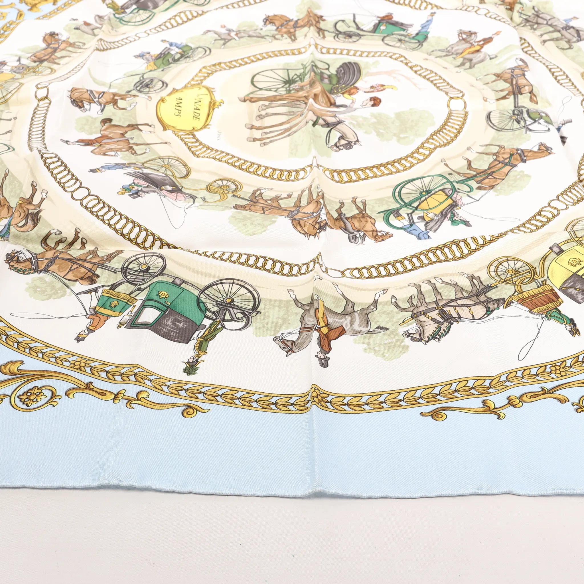 Hermès Carré 90 "LA PROMENADE DE LONGCHAMPS" Silk handkerchief in Blue