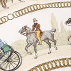 Hermès Carré 90 "LA PROMENADE DE LONGCHAMPS" Pañuelo 100% Seda Crudo