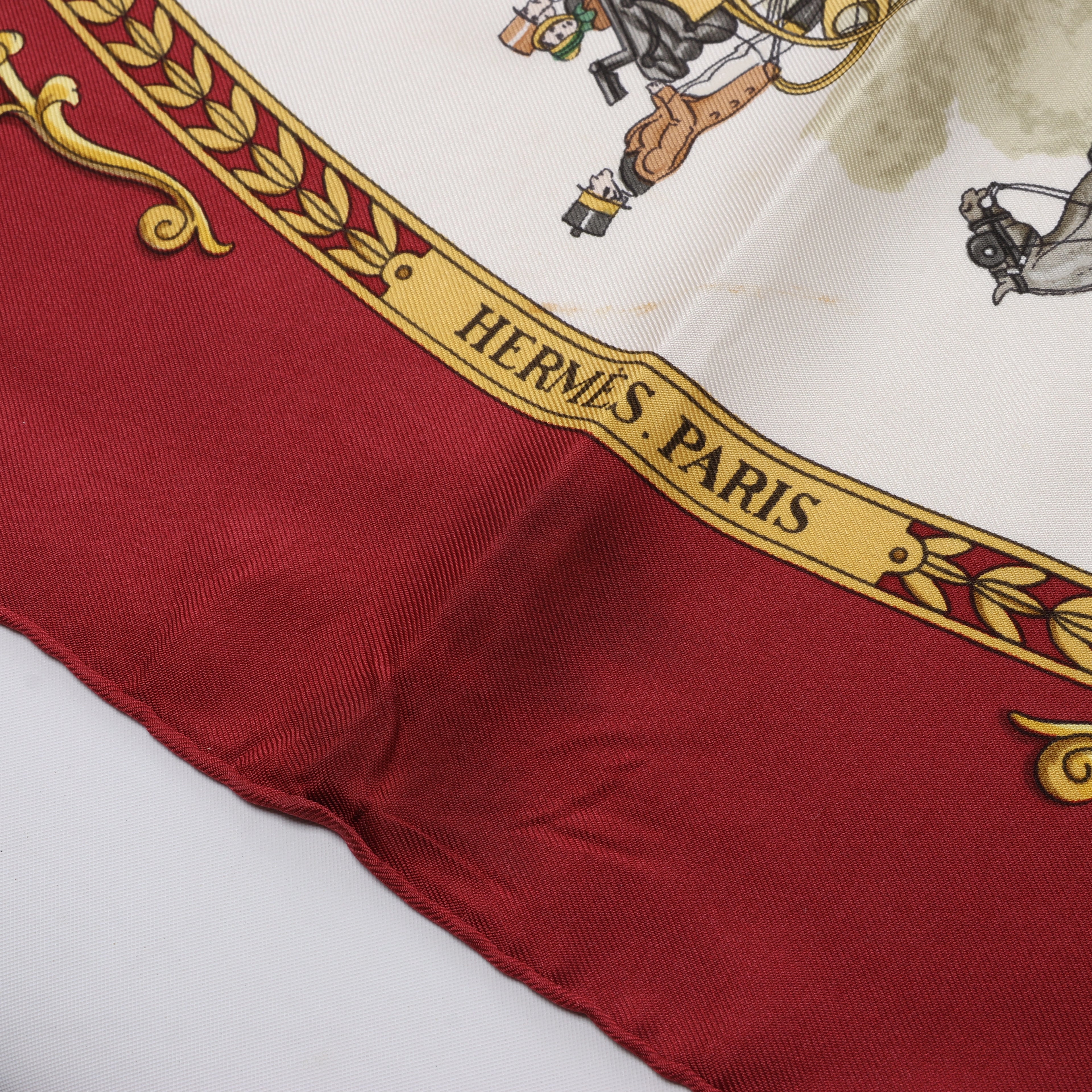 Hermès Carré 90 "LA PROMENADE DE LONGCHAMPS" Pañuelo 100% Seda Crudo