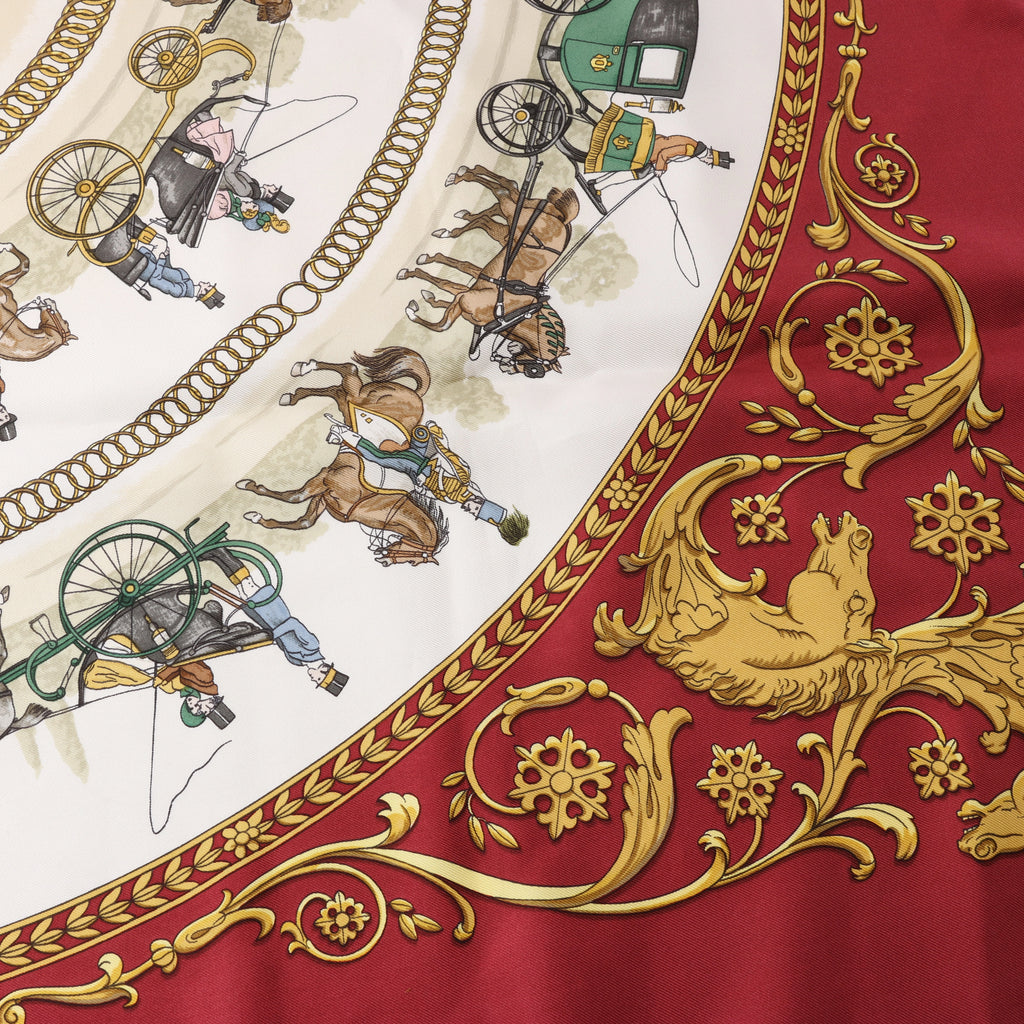 Hermès Carré 90 "LA PROMENADE DE LONGCHAMPS" Pañuelo 100% Seda Crudo
