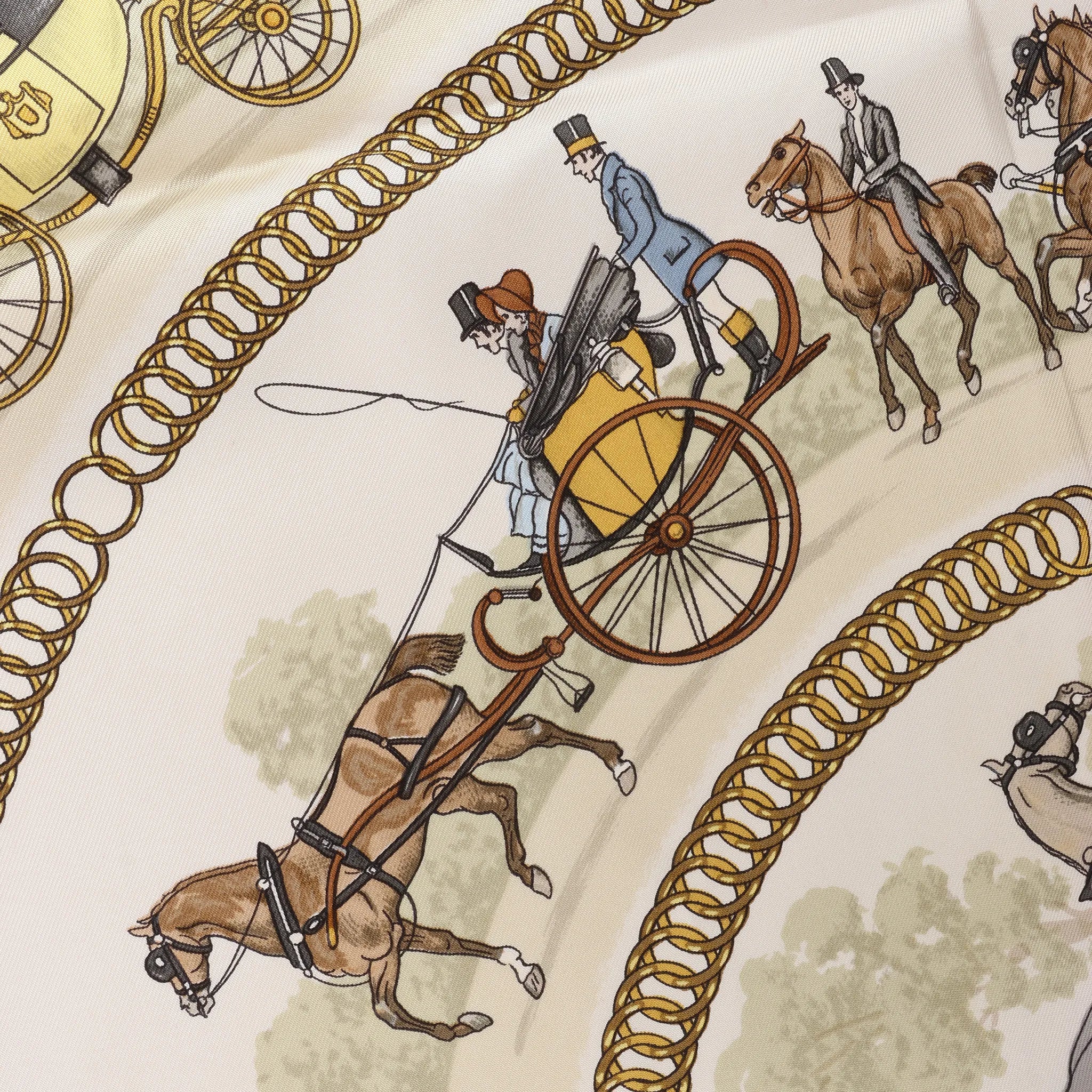 Hermès Carré 90 "LA PROMENADE DE LONGCHAMPS" 100% Silk Scarf in Pink