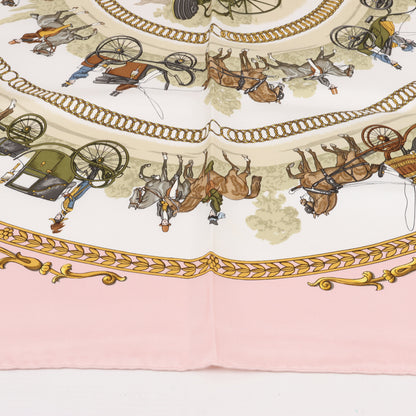 Hermès Carré 90 "LA PROMENADE DE LONGCHAMPS" Silk handkerchief in Pink