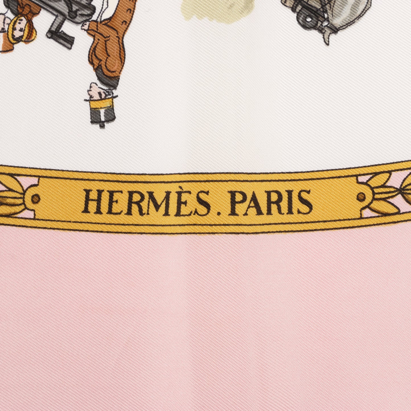Hermès Carré 90 "LA PROMENADE DE LONGCHAMPS" Silk handkerchief in Pink