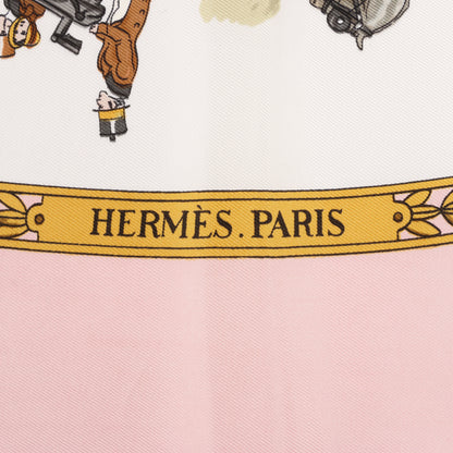 Hermès Carré 90 "LA PROMENADE DE LONGCHAMPS" Silk handkerchief in Pink