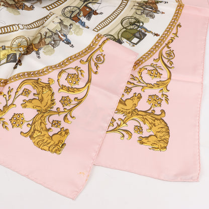 Hermès Carré 90 "LA PROMENADE DE LONGCHAMPS" Silk handkerchief in Pink