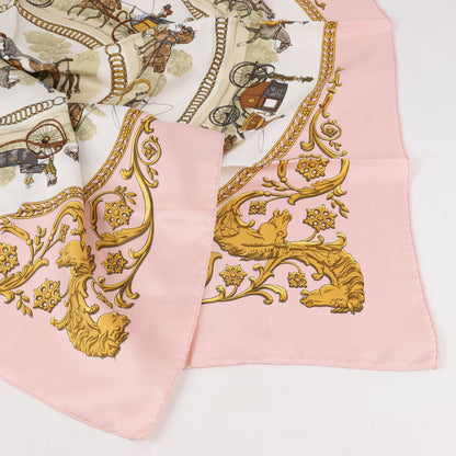 Hermès Carré 90 "LA PROMENADE DE LONGCHAMPS" Silk handkerchief in Pink