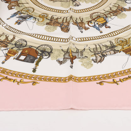 Hermès Carré 90 "LA PROMENADE DE LONGCHAMPS" Silk handkerchief in Pink