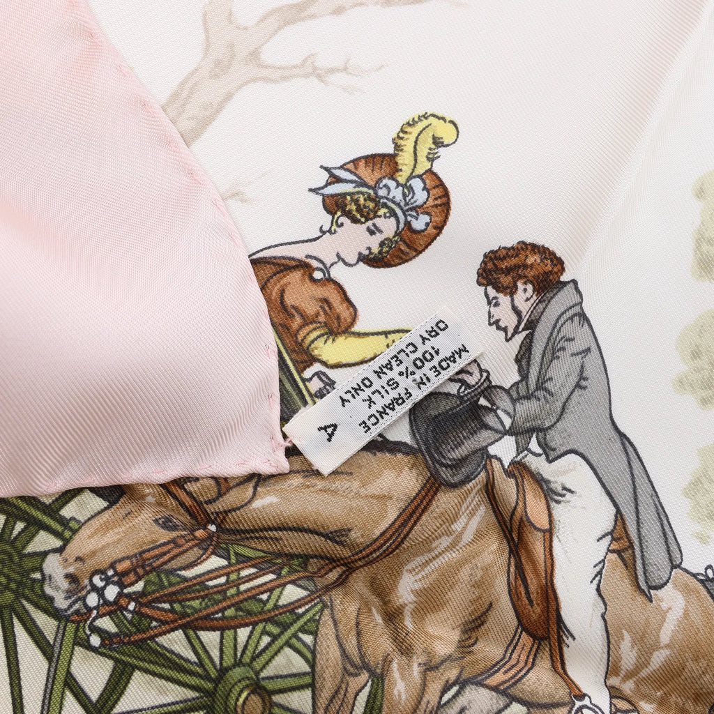 Hermès Carré 90 "LA PROMENADE DE LONGCHAMPS" Silk handkerchief in Pink