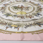 Hermès Carré 90 "LA PROMENADE DE LONGCHAMPS" Silk handkerchief in Pink