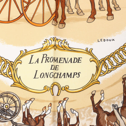 Hermès Carré 90 "LA PROMENADE DE LONGCHAMPS" Silk handkerchief in Brown