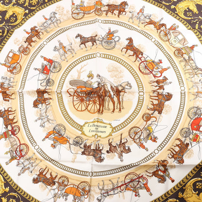 Hermès Carré 90 "LA PROMENADE DE LONGCHAMPS" Silk handkerchief in Brown
