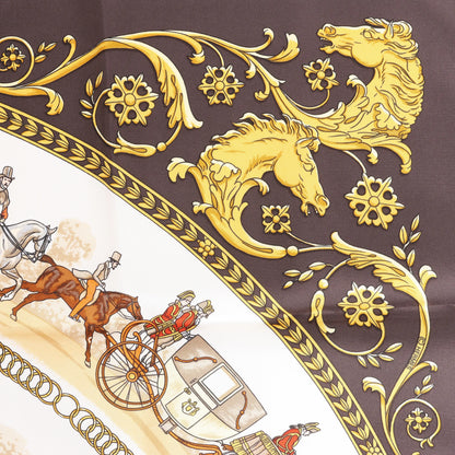 Hermès Carré 90 "LA PROMENADE DE LONGCHAMPS" Silk handkerchief in Brown