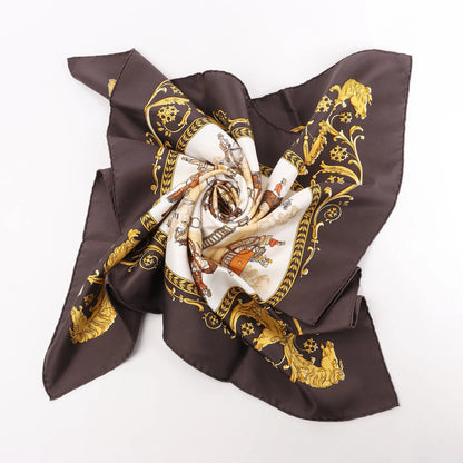 Hermès Carré 90 "LA PROMENADE DE LONGCHAMPS" Silk handkerchief in Brown