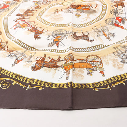 Hermès Carré 90 "LA PROMENADE DE LONGCHAMPS" Silk handkerchief in Brown