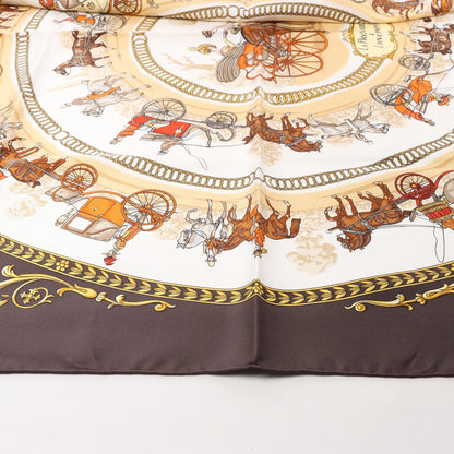 Hermès Carré 90 "LA PROMENADE DE LONGCHAMPS" Silk handkerchief in Brown