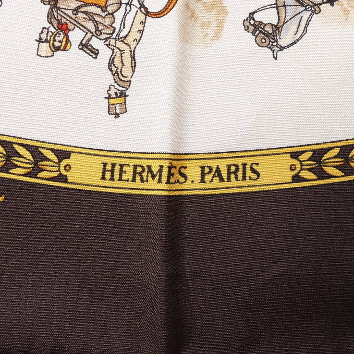 Hermès Carré 90 "LA PROMENADE DE LONGCHAMPS" Silk handkerchief in Brown