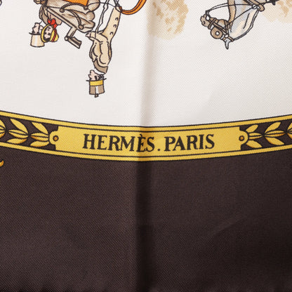 Hermès Carré 90 "LA PROMENADE DE LONGCHAMPS" Silk handkerchief in Brown