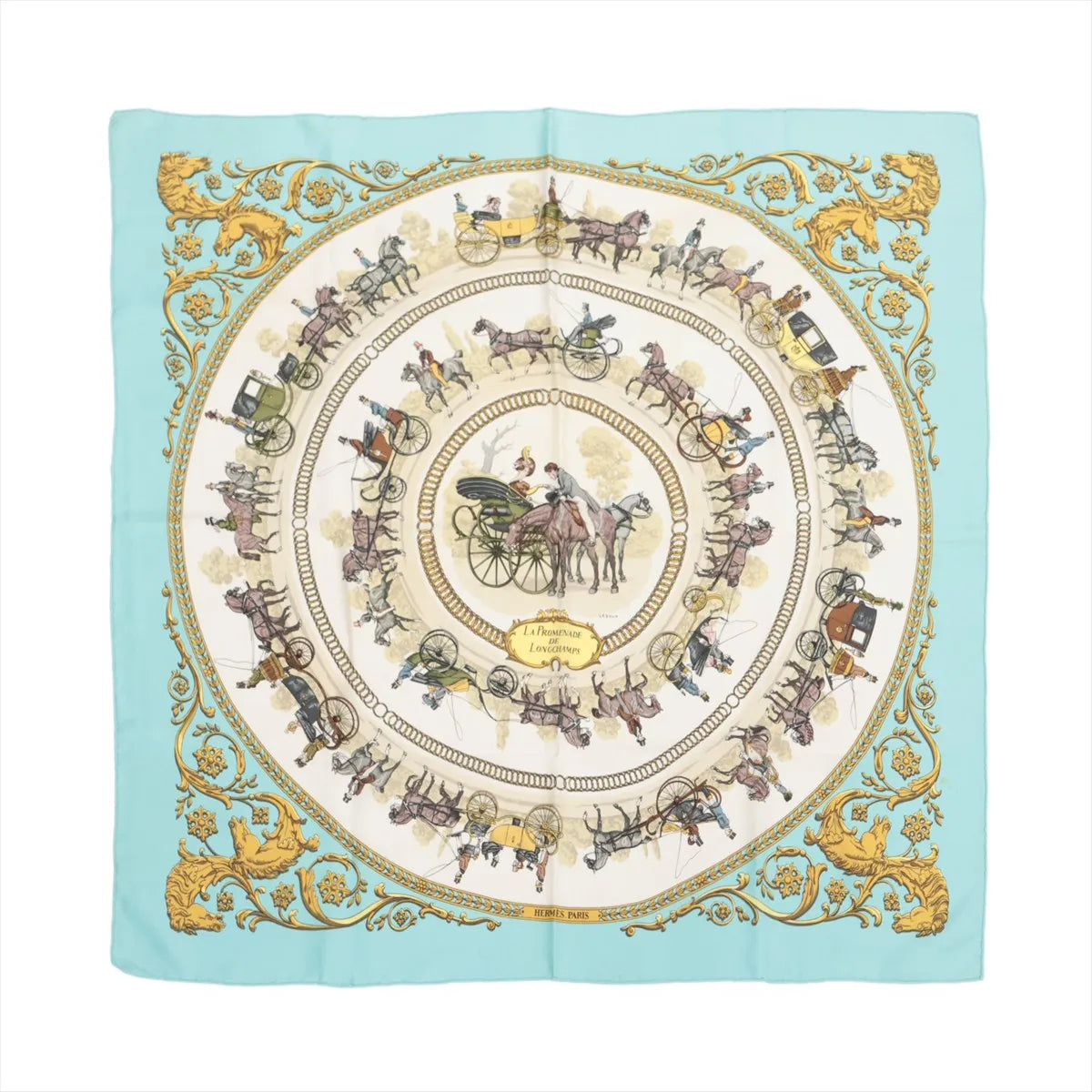 Hermès Carré 90 "LA PROMENADE DE LONGCHAMPS" Silk handkerchief in Blue