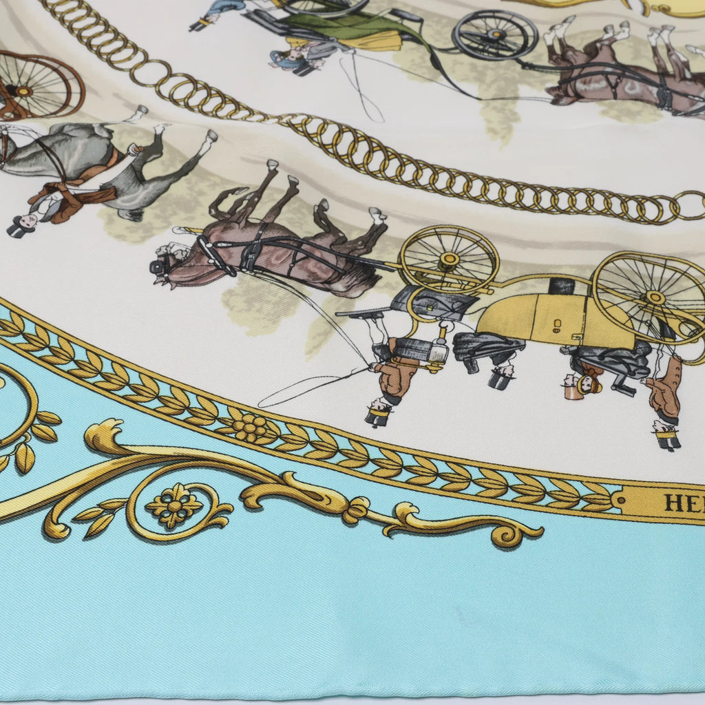 Hermès Carré 90 "LA PROMENADE DE LONGCHAMPS" Silk handkerchief in Blue