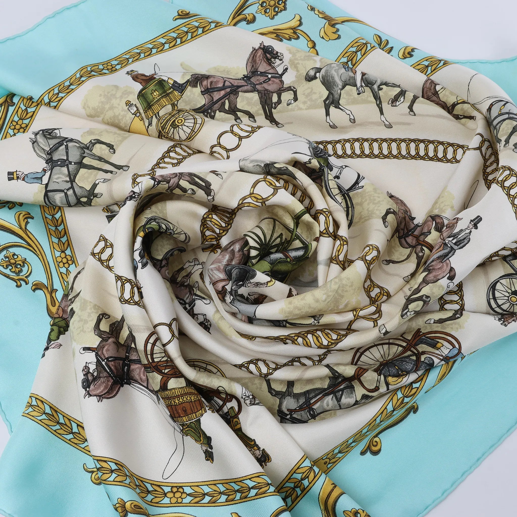 Hermès Carré 90 "LA PROMENADE DE LONGCHAMPS" Silk handkerchief in Blue