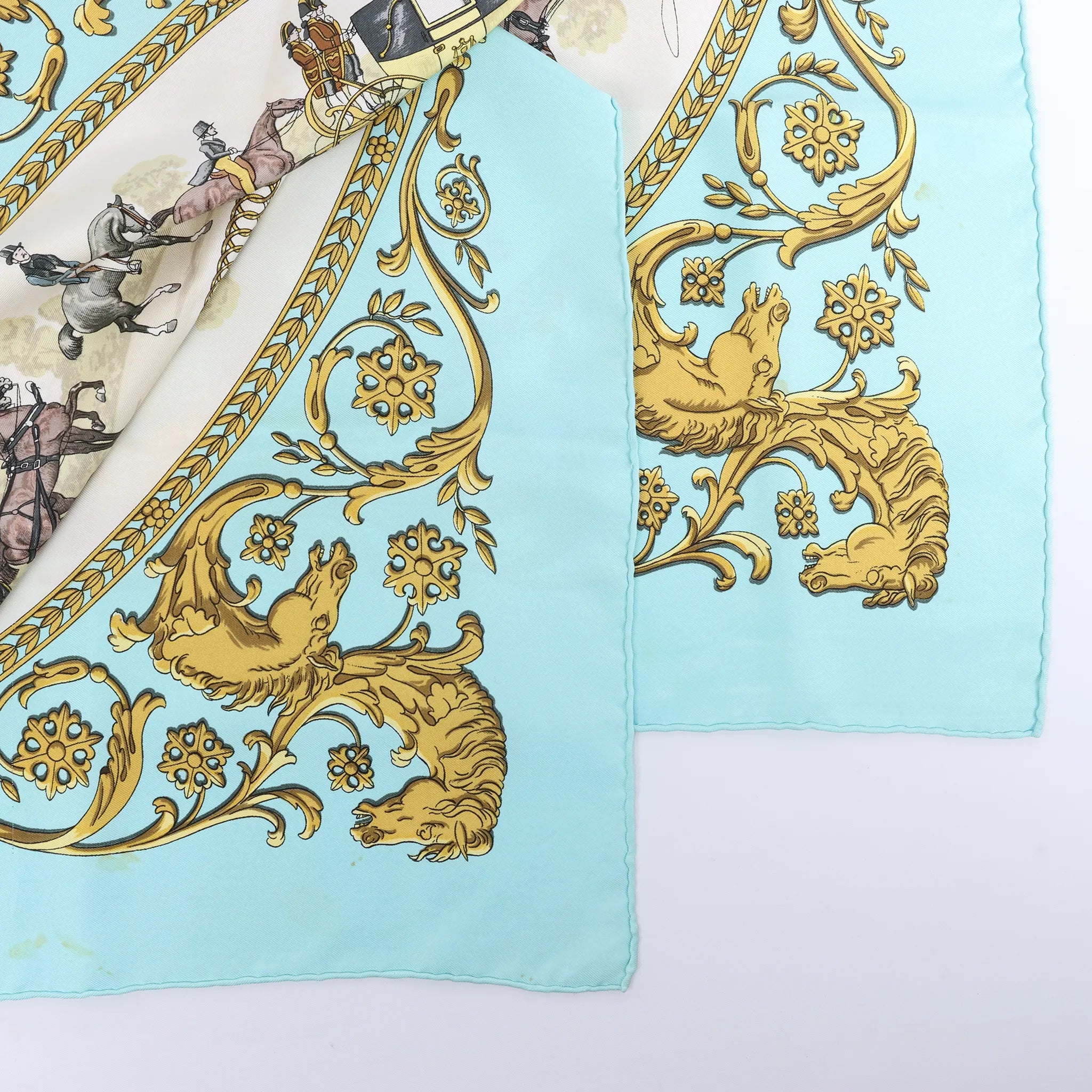 Hermès Carré 90 "LA PROMENADE DE LONGCHAMPS" Silk handkerchief in Blue