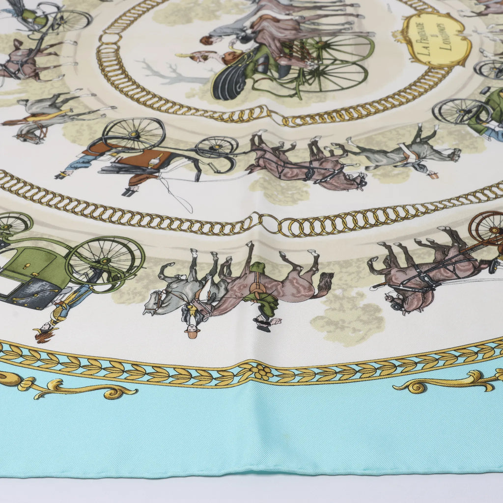 Hermès Carré 90 "LA PROMENADE DE LONGCHAMPS" Silk handkerchief in Blue