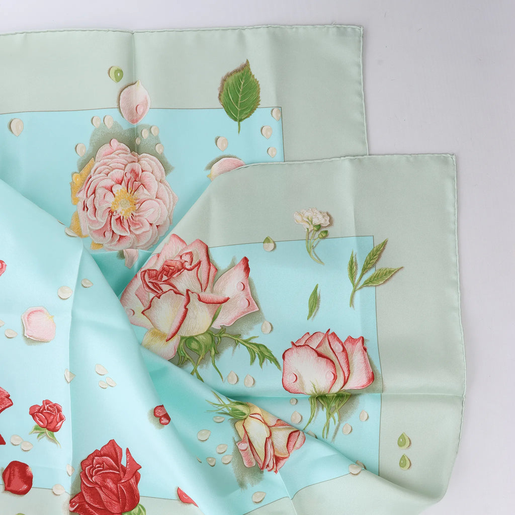 Hermès Carré 90 "LA ROSEE" Silk handkerchief in Blue