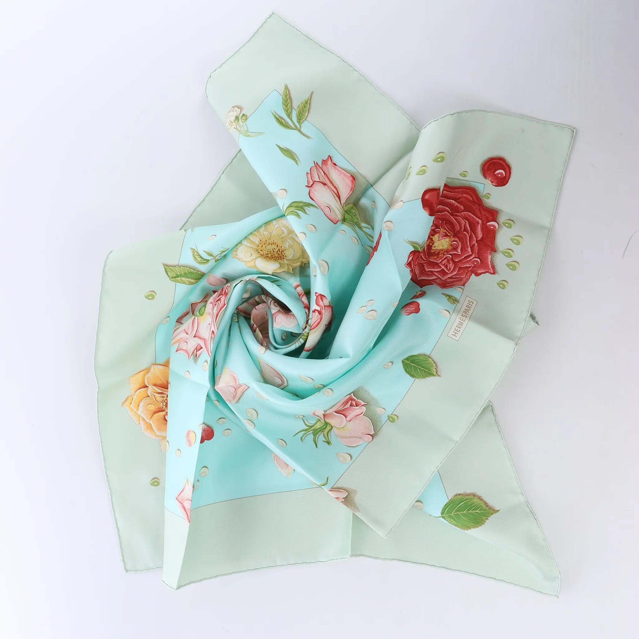Hermès Carré 90 "LA ROSEE" Silk handkerchief in Blue